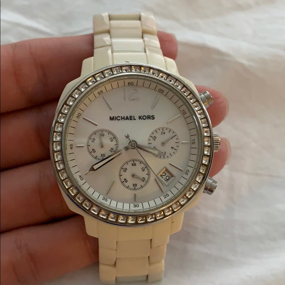 White Michael Kora diamond faced watch